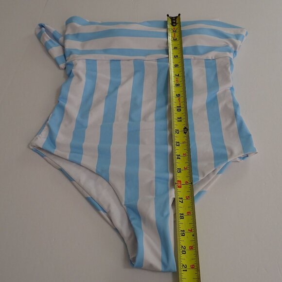 Shein Strapless Blue White Striped One Piece Swimsuit Women Size L Open Tie Back - Picture 9 of 9